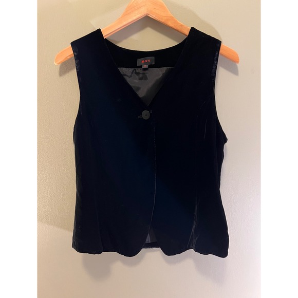 mwc Jackets & Blazers - mwc Black Velvet Single Button V-Neck Vest Women Medium Vintage Style Lined